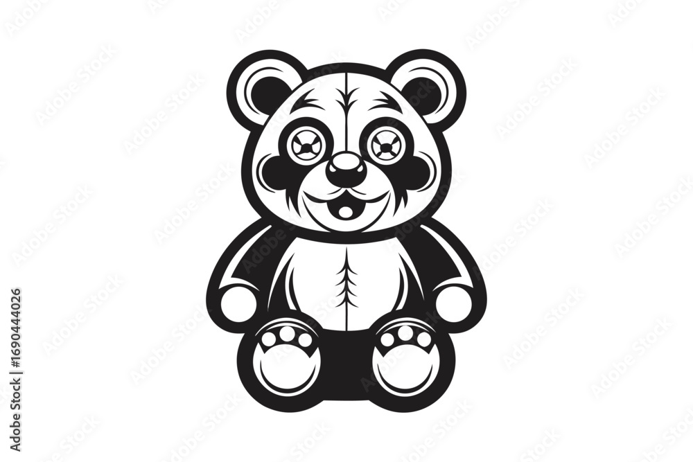 Fototapeta premium Black and White Panda Bear with Unique Eye Design on White Background