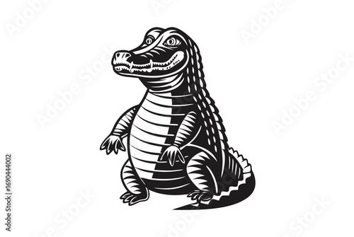 Black and White of Standing Alligator with Intricate Details