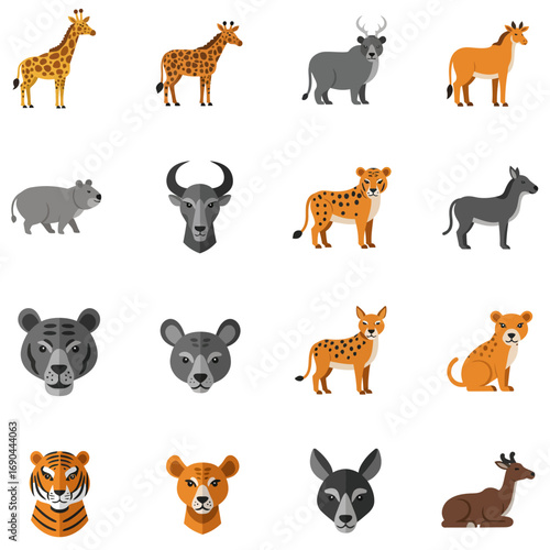Collection of various African animals, including giraffes, cheetahs, and other wildlife illustrations.