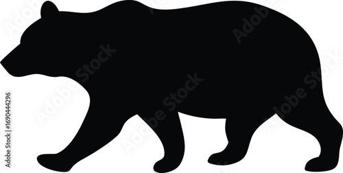 Black Bear Walking Silhouette Isolated on White Background