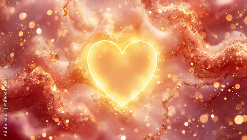 Obraz premium Glowing Heart in a Cloudy Dreamscape A Symbol of Love and Affection