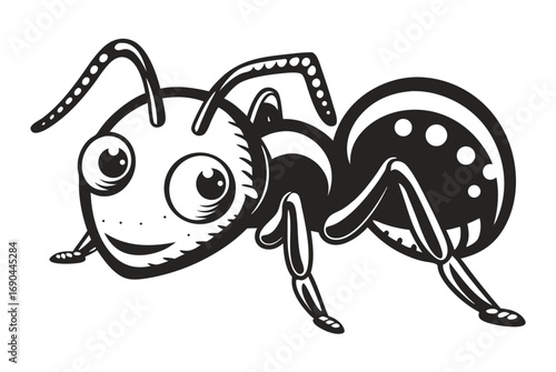 Cartoon Ant Character Illustration, Detailed Insect with White Background