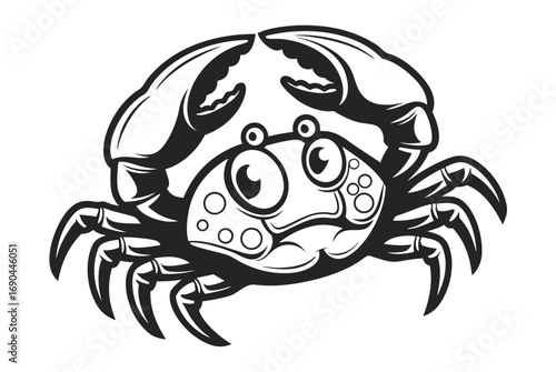 Cartoon Crab in Bold Black Outlines on a White Background