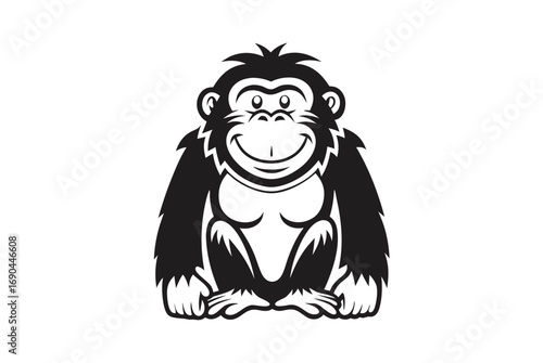 Cartoon Monkey Sitting Upright on White Background Design
