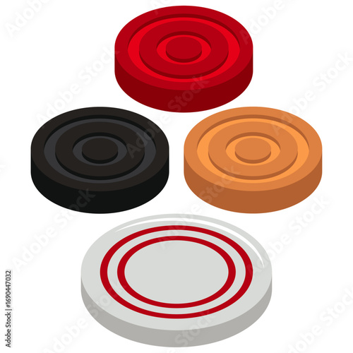 carrom pawns, carrom sport vector drawing.
