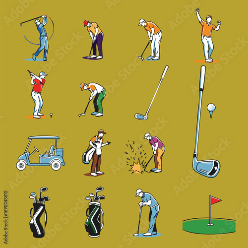 Golfing Icons: A Vibrant Collection of Golfing Illustrations