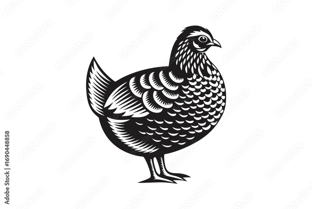 Obraz premium Elegant Black Quail on White Background Detailed Feather Markings