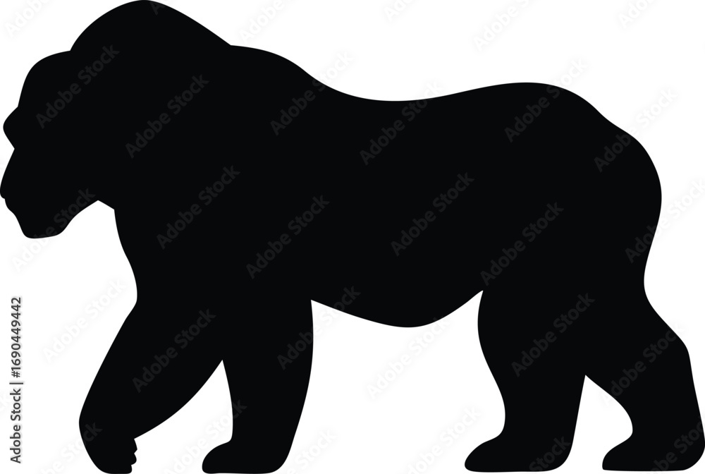 Obraz premium Gorilla Silhouette Isolated on White Background, Walking Ape,