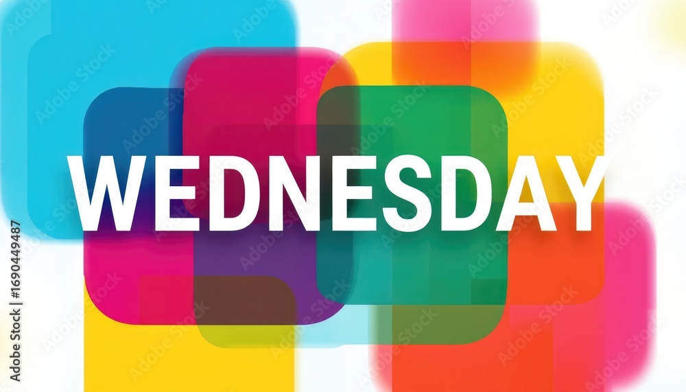 Fototapeta premium White Wednesday text overlapping blurred colorful square shapes