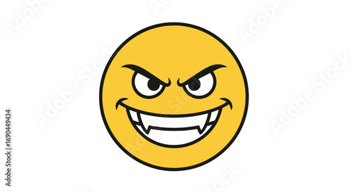 Obraz na plátně Evil Emoji with Sharp Teeth and Angry Eyes, Yellow Face.