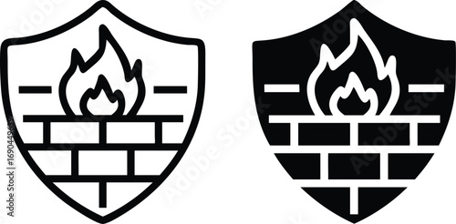 Firewall Shield Icon Vector, Cyber Security Protection Symbol, Network Safety Silhouette Illustration