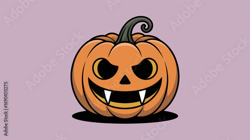 Spooky halloween pumpkin with sharp fangs and glowing eyes carved for a festive holiday celebration silhouette