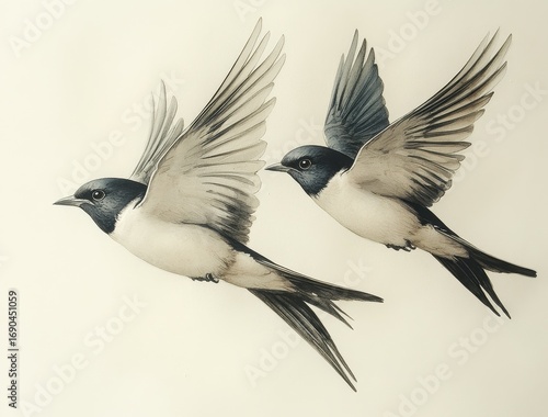 Wallpaper Mural Charcoal drawing of two swallows Torontodigital.ca