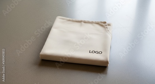 Blank Beige Cloth Napkin with Logo Space on Table for Restaurant or Hotel Use