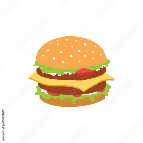 Cheeseburger Illustration with Lettuce Tomato and Cheese for Fast Food Design