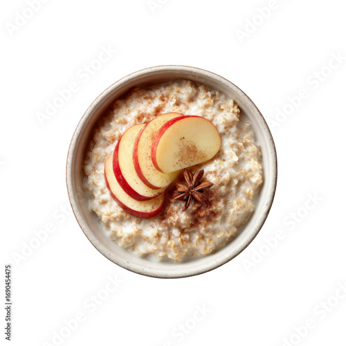 Delicious Oatmeal with Apple Slices and Cinnamon Spice - Top View