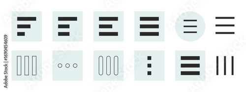 Menu bar icon set, burger menu Line icon set, button navigation web element app Ui interface design, digital interfaces to represent menu options or navigation features.