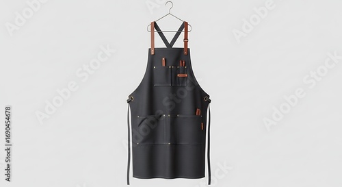 Dark Grey Apron Hanging on Hook Professional Chef or Craftsperson Workwear Apparel