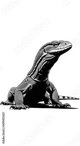 Detailed illustration of a monitor lizard, showcasing its anatomy and posture.