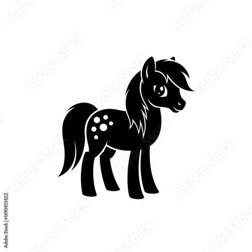 Silhouette of a cute cartoon pony with spots.