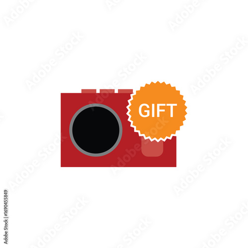 Gift Camera Icon – Photography Present Symbol for Discounts, Rewards, and Special Offers