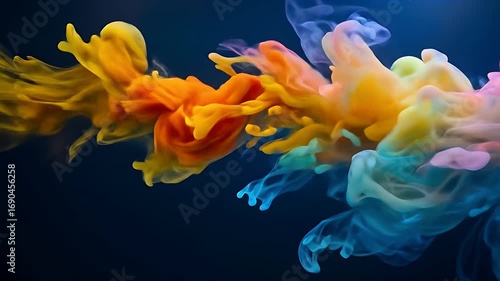 Vibrant colorful smoke swirling in a dark space