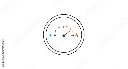 Temperature gauge icon showing cold and hot with needle in the middle for climate control and thermostat use