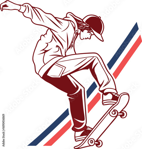 Abstract Skateboard Player Minimal Logo Vector