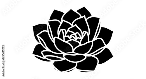 Black glyph icon of Echeveria rosette succulent, isolated on white background