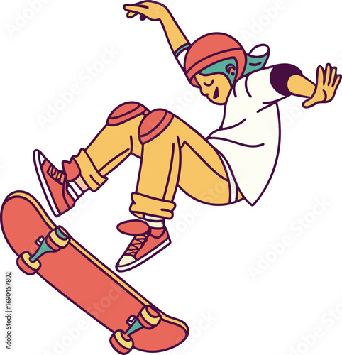 Cartoon Skateboarder Mid Air Jump Vector Design