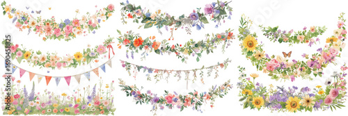 garden party garland watercolor clipart