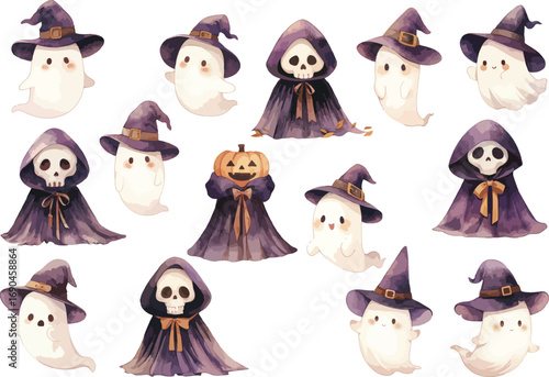ghost in witch hat watercolor clipart