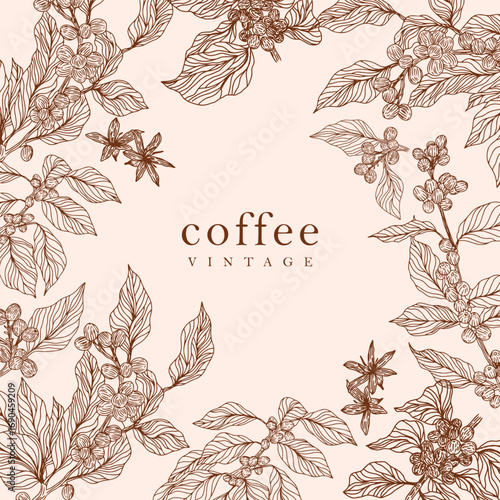Coffee Leaves  and Flowers Vintage Line