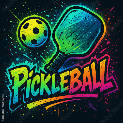 Vibrant Pickleball Art with Paddle and Ball