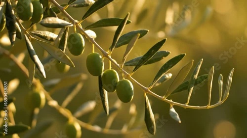 Cinematic Close-Up of Olive Branches Swaying in Golden Sunlight Symbolizing Peace