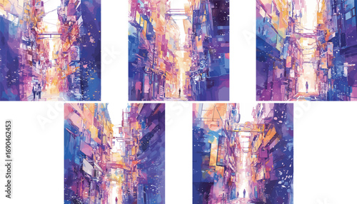 futuristic street watercolor clipart