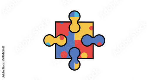 A colorful four-piece puzzle forming a square with rounded edges, symbolizing unity and problem-solving.