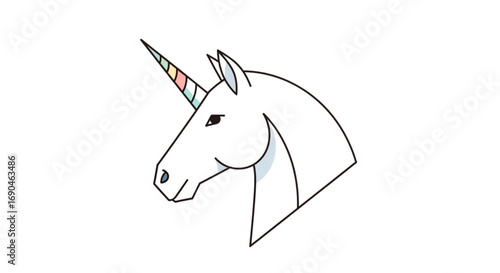 Unicorn head drawing vector illustration, mythical creature, fantasy animal, horse with horn, magical art