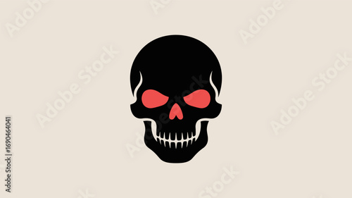 A stark black silhouette of a human skull with glowing red eyes against a plain light background a symbol of danger and mystery silhouette