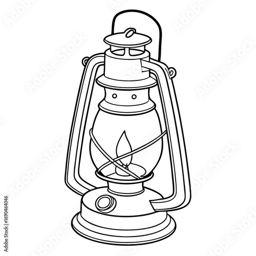 A lamp that produces light by burning oil, typically featuring a fuel reservoir and a wick, made of glass or metal.