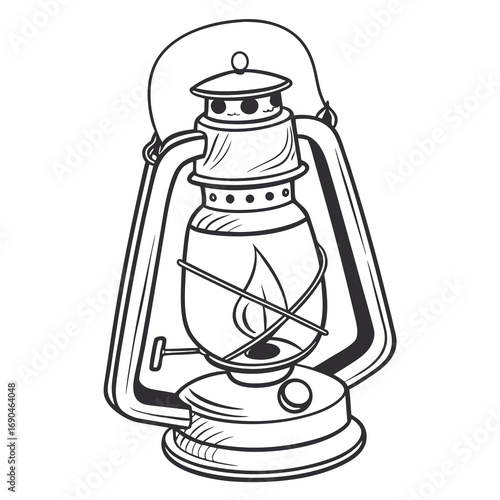 A lamp that produces light by burning oil, typically featuring a fuel reservoir and a wick, made of glass or metal.