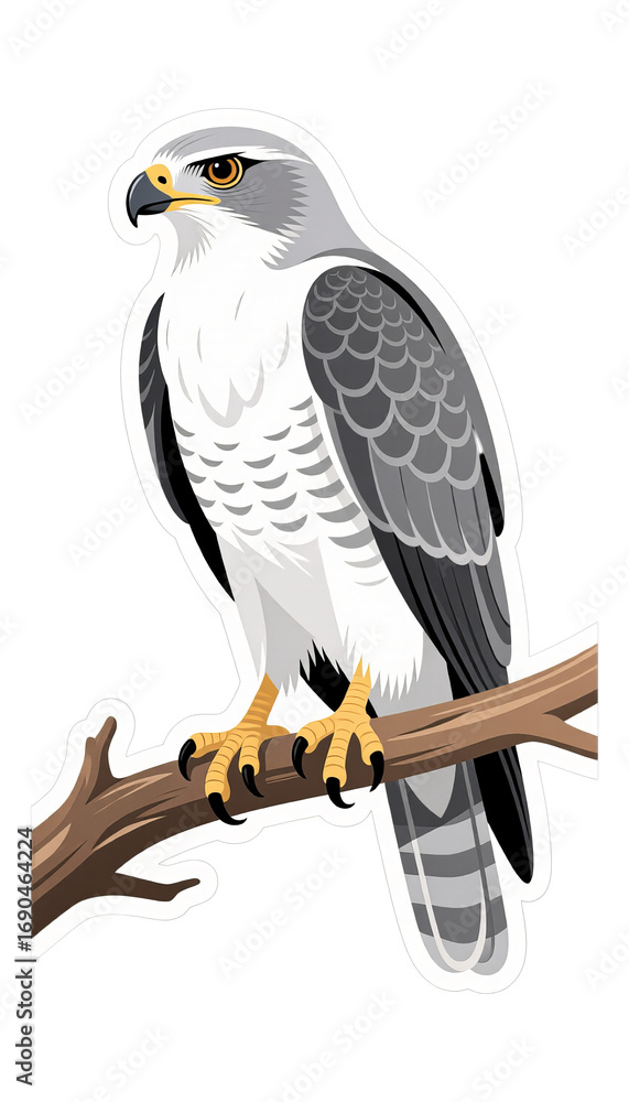 Fototapeta premium White and Gray Falcon Perched on Branch, Transparent Cutout, Realistic Graphic for Web Design
