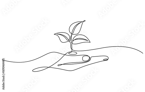 Continuous one line drawing of Planting a seed in soil vector illustration. Editable outline