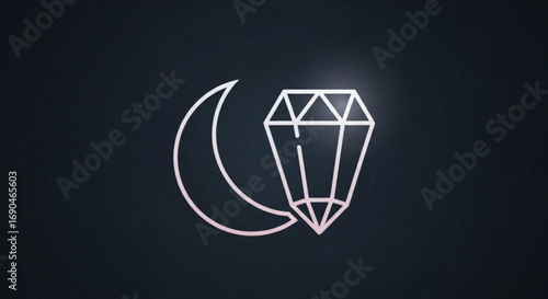 Elegant moon and diamond logo design for jewelry brand or luxury night club vector illustration concept