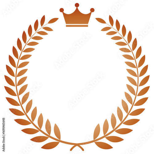 王冠付き月桂冠 葉冠 シンプルなエムブレムの素材 ブロンズ ベクター