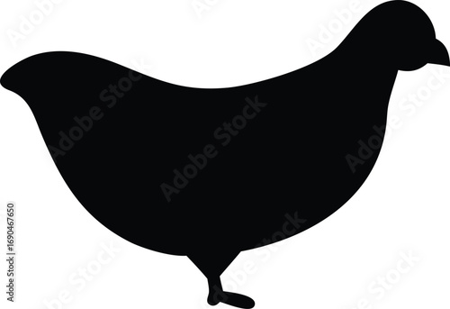 Isolated Chicken Silhouette, Simple Poultry Icon, Farm Animal in Design