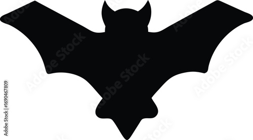 Isolated Silhouette of Bat with Spread Wings on White Background