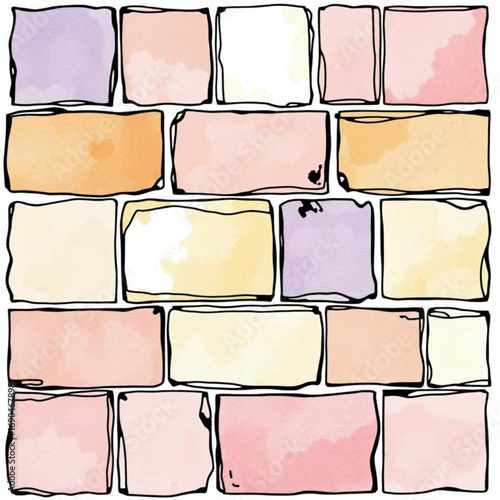 Minimilist watercolor brick wall pattern with pastel colors and black outlines in a seamless arrangement design vector