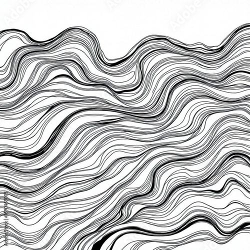 Minimilist abstract black lines on white background creating a wave like pattern and fluid movement across the canvas vector