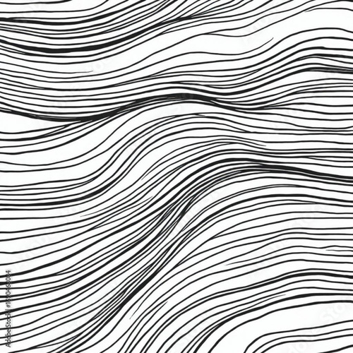 Minimilist abstract background with wavy black lines creating a flowing pattern on a white canvas surface design vector